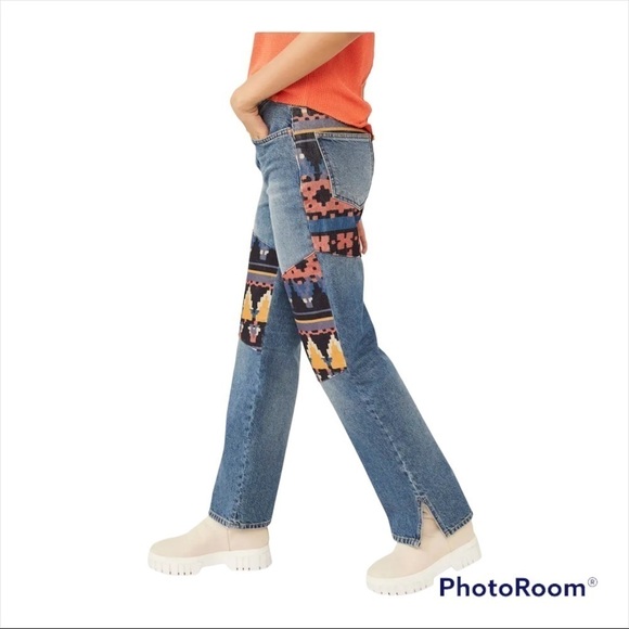 NEW FREE PEOPLE x REVOLVE Patchwork Straight Leg Boyfriend Jeans Size 26 - Picture 6 of 11